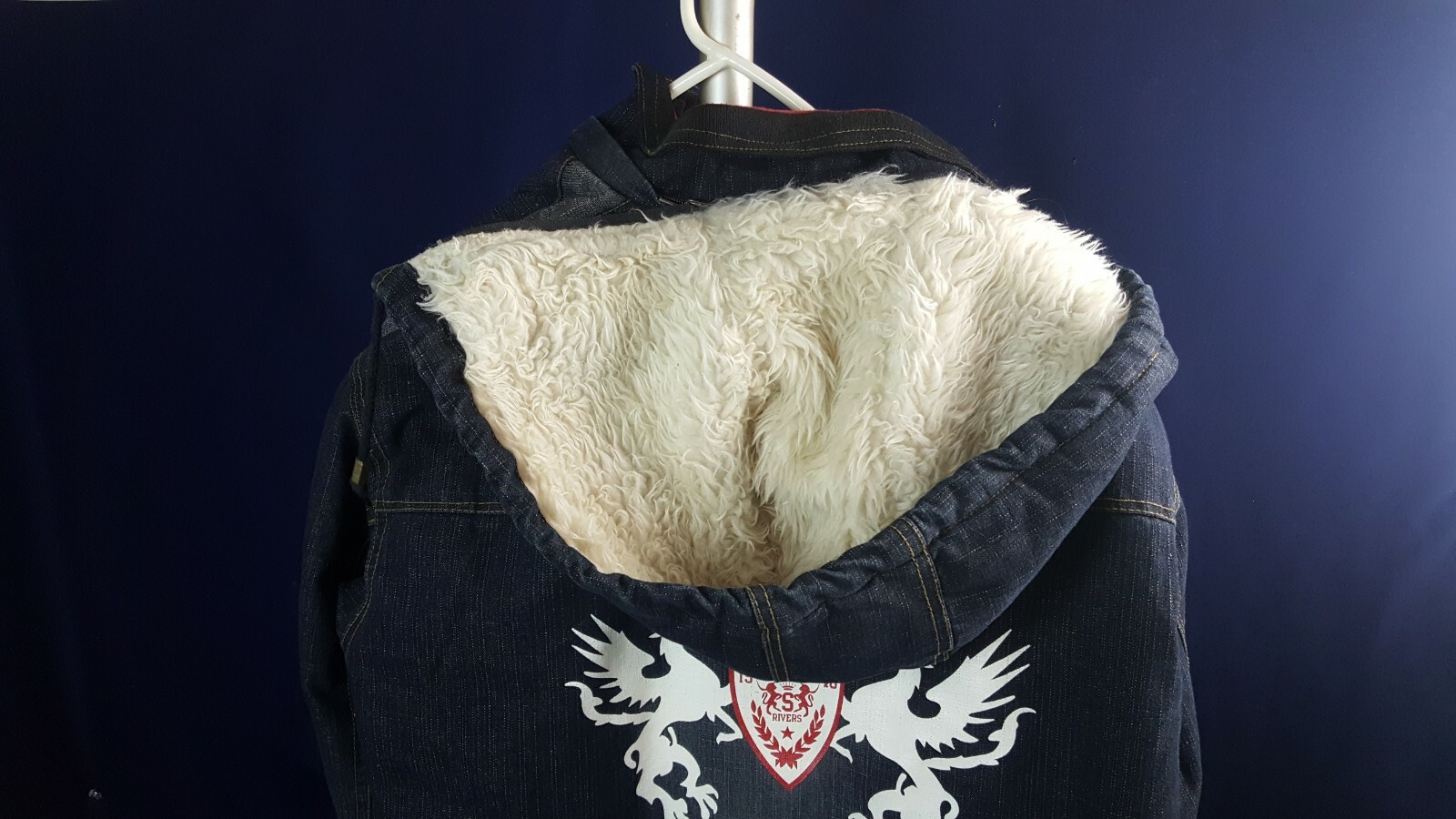 FILA Giacca Foderata Pile Vintage JMR Stamford Rivers Rowing Club Denim Con Cappuccio XXXL In Ottica