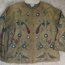Raiment Fashions Jacket Womens Large Brown Sequined Patchwork Art To Wear Artsy