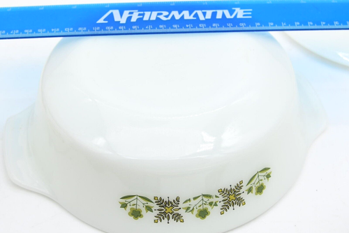 Casseruola rotonda vintage Fire King Meadow coperchio vetro verde bianco - Foto 4 di 6