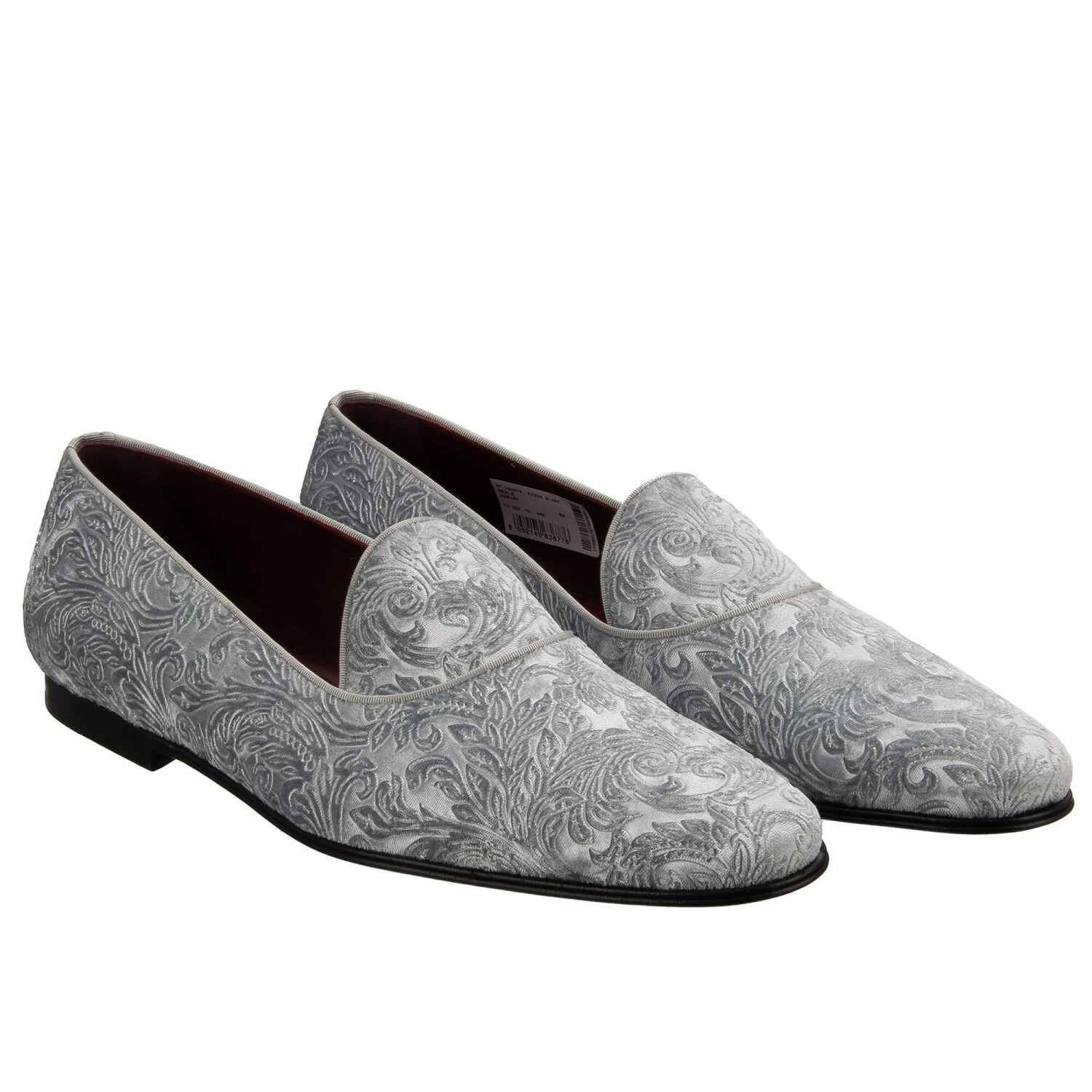 DOLCE & GABBANA DG Logo Baroque Velvet Shoes Loafer Moccasins Gray 44 US 11