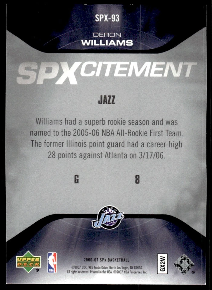 2006-07 SPx SPXcitement Deron Williams /2999 #spx-93 - Image 2 of 2