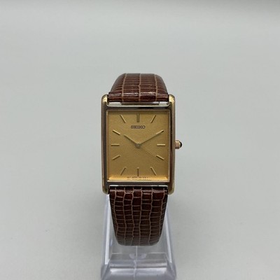 Vintage Seiko Tank Mens Watch 25mm Gold Tone 7N01-0EZ0 Leather New