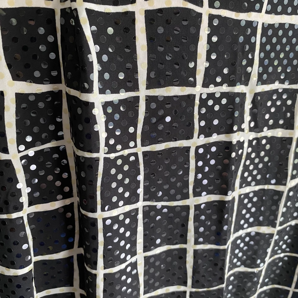 Jessica McClintock 裙子女式 10 黑色白色网格亮片 Midi 美国制造派对 — 第 3/4 张图片