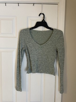 Bundle Of 3 Neutral Green Black Long Sleeve Cropped Minimalist Shirts Bodysuit