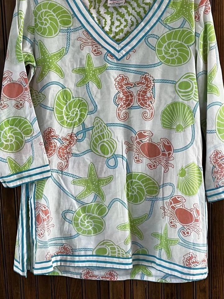 Туника Gretchen Scott топ размер S V шеи 3/4 рукава раковины краб морской конек белый - Изображение 2 из 4