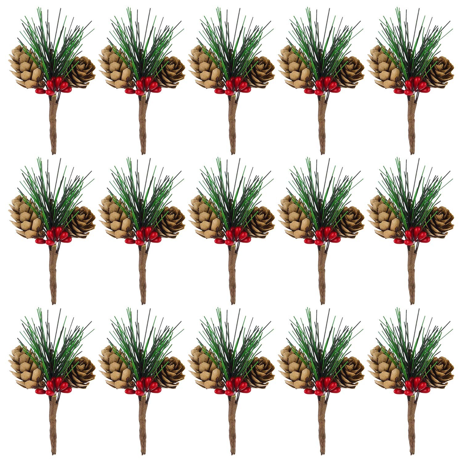 New Best CHRORINE 15 Pcs Artificial Pine Cone Picks and Red Berry Mini Tree for