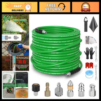 #ad High Pressure Sewer Jetter Kit 50FT – 5800PSI Drain Cleaner Universal Fit Uncl $65.99