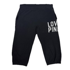 Victorias Secret Y2K Love Pink Black Cropped Capri Sweat Pants Comfy Size Small
