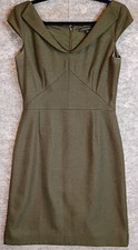 Antonio Melani Size 6 Green Herringbone Collared Cap Sleeve Sheath Dress Elegant
