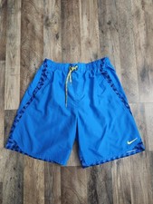 Nike Swim Trunks Men's Size L Blue Pockets Bright Drawstring Built-in Brief