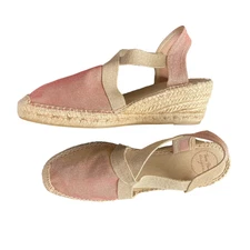 TONI PONS Triton Size 41 Rose Gold Metallic Slingback Wedge Espadrille Sandals