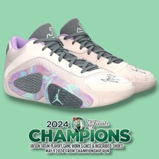 💥JAYSON TATUM 2024 GAME USED PLAYOFF AUTOGRAPHED/INSCRIBED SHOES FANATICS COA💥