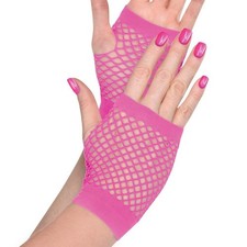 Chic  Bold Polyester Pink Short Fishnet Gloves One Size - 2 Pc -