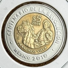 2008 Mexico Coin 5 Pesos Bimetallic Francisco Pancho Villa Currency Money Cash J