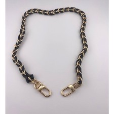 NEW Gold Tone With Faux Black Leather Purse Strap Swivel Lobster Clasp 23 Inch