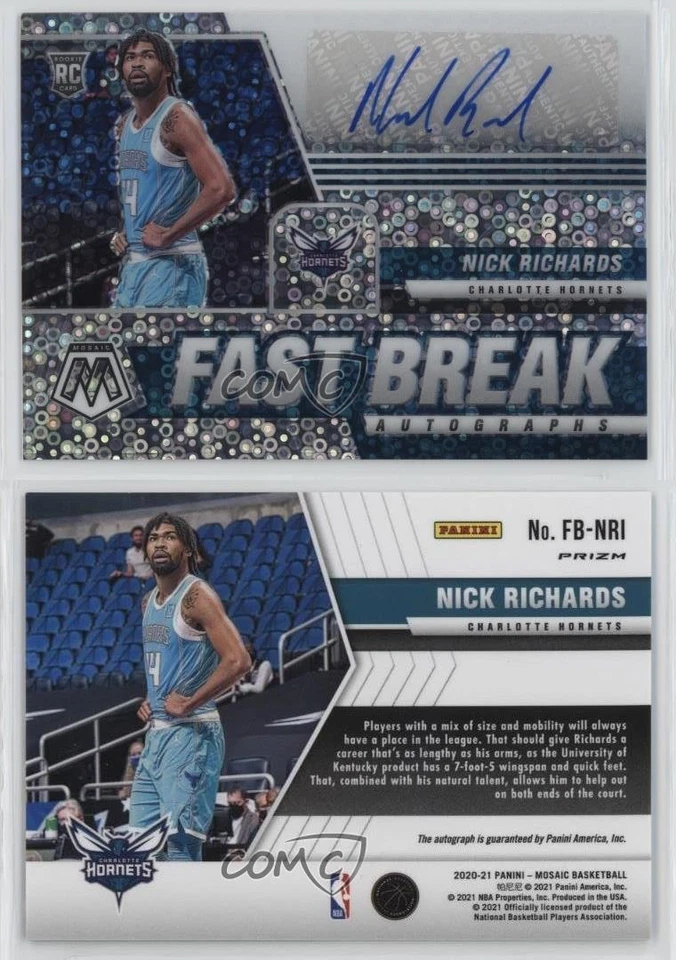 2020-21 Panini Mosaic Fast Break Prizm Nick Richards #FB-NRI Rookie Auto RC - Image 3 of 3