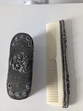 Antik Jugendstil Stil Schminktisch Bürste & Kamm Set Floral Metall Schminktisch