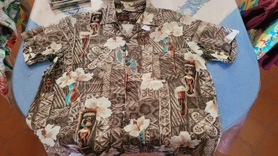 RARE ORIGINAL 50's CHEMISE HAWAIIENNE HOLLYWOOD 100% RAYON T.L B.ETAT M. IN USA - Photo 1/4