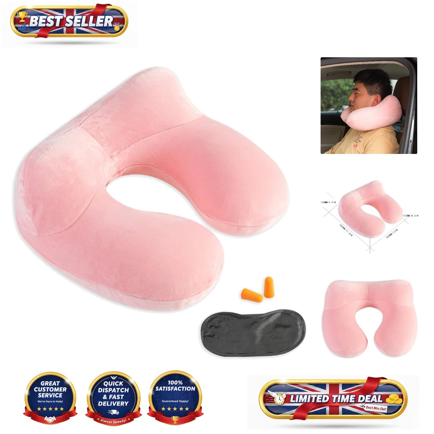 Compact Inflatable Neck Pillow with Memory Foam - Ideal for Travel & Relaxation