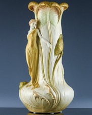 STUNNING LARGE c1900 ART NOUVEAU ROYAL VIENNA WAHLISS MAIDEN FIGURAL FLOWER VASE