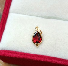 18K Solid Gold Charm, Natural Pear Garnet Charm Handmade Necklace Pendant