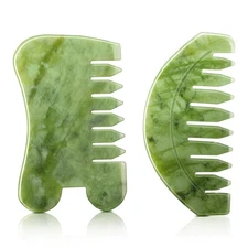 Jade Gua Sha Comb Scalp Massage Head Body Spa Hair Care Handheld Relax Tool 2Pcs