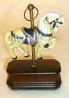 Impulse Giftware Ceramic Carousel Horse Black Saddle dark wood base brass pole — photo 1