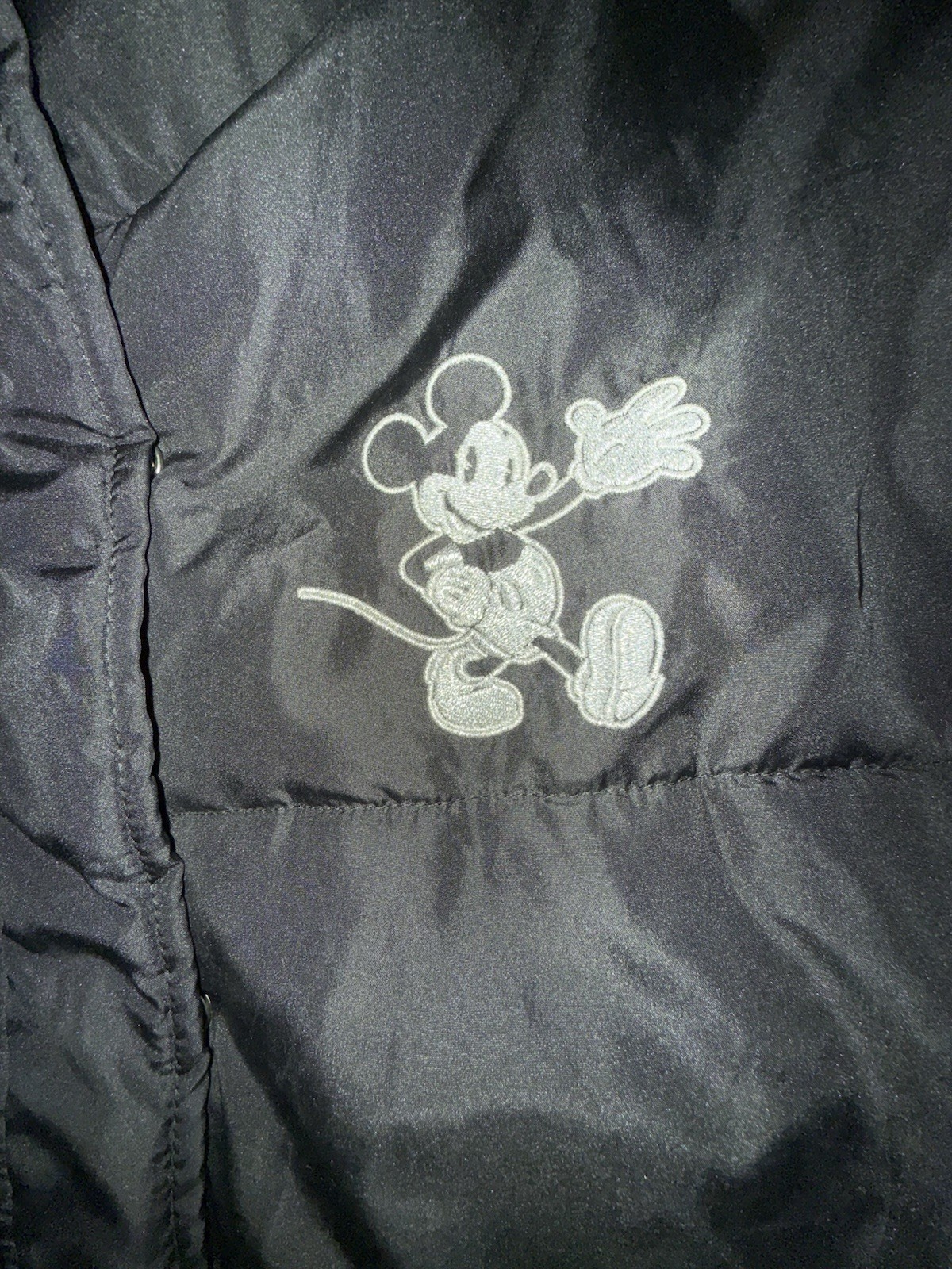Disney Mickey Mouse Black Puffer Jacket Embroidered Woman’s Size 2XS image 8