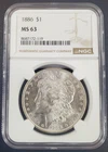 1886-P US Morgan Silver Dollar - NGC Graded MS 63