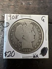 1908 D Barber 90% Silver Half Dollar 50c US Coin
