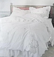 Simply Shabby Chic Embroidered Twin Size Lace Duvet Shams Set White