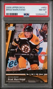 2009 Upper Deck Hockey Young Guns #452 Brad Marchand RC Rookie PSA 8