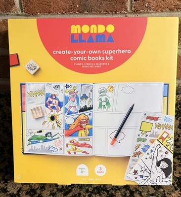 Mondo Llama Create Your Own Comic Book Superhero Stamps/Stencils/Markers & More