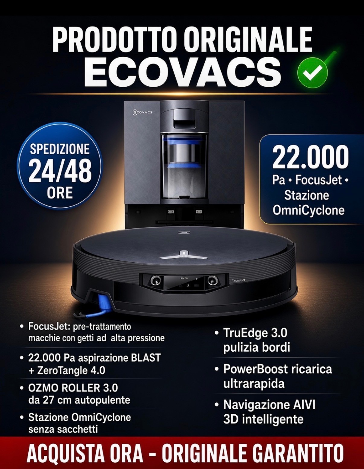 ECOVACS DEEBOT X12 OmniCyclone Originale 22000Pa FocusJet Robot Aspirapolvere