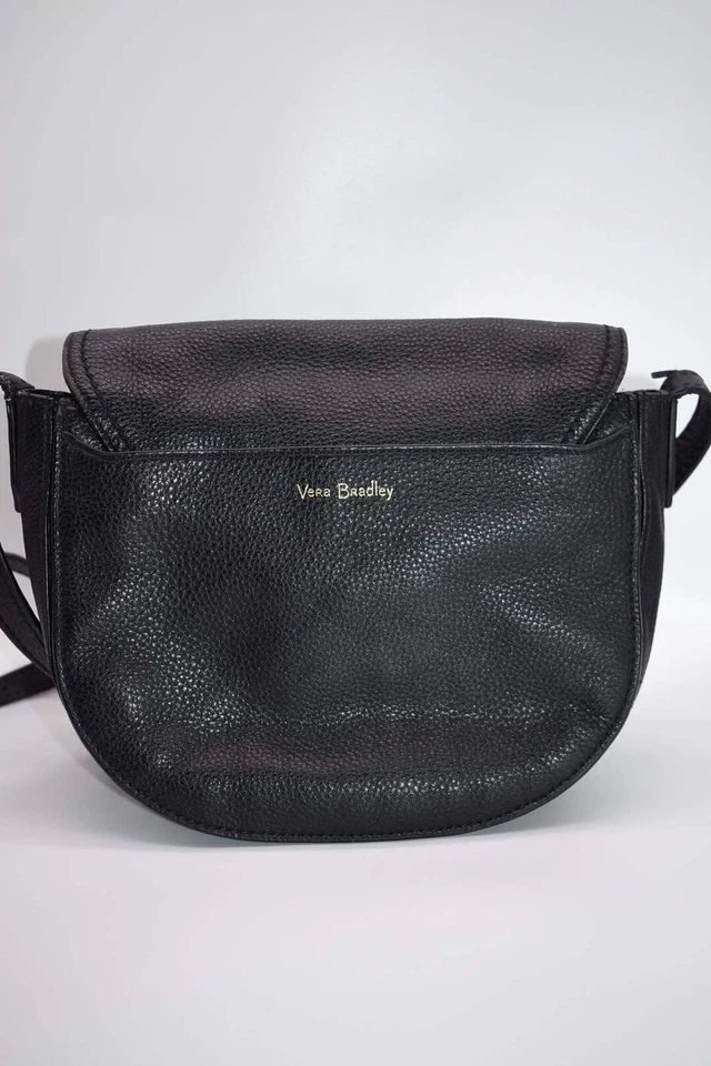 Vera Bradley Black Leather Carson Saddle Crossbody Bag - Image 2 of 4