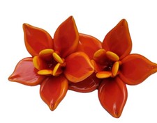 Scultura fiori in vetro artistico stelo verde lungo arancione vintage artigianale