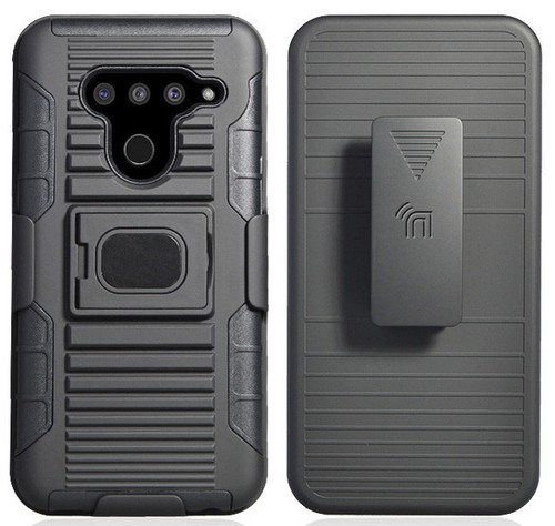 Black Magnet Grip Case Cover Stand + Belt Clip Holster for LG V50 ThinQ (2019) - Picture 2 of 11