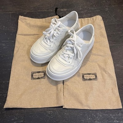 Gucci GG monogram Embossed Sneaker White chunky leather size 38 dust bag women