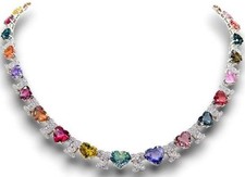 LARGE 74.15CT DIAMOND & AAA MULTI COLOR SAPPHIRE 18KT WHITE GOLD TENNIS NECKLACE