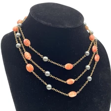 Triple Strand Tiered Banded Agate Beaded Necklace 14" Brass Chains