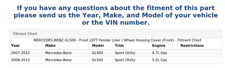 MERCEDES-BENZ GL500 - Forro guardabarros delantero izquierdo / Cubierta de carcasa de rueda (delantera) Foto 4 de 4