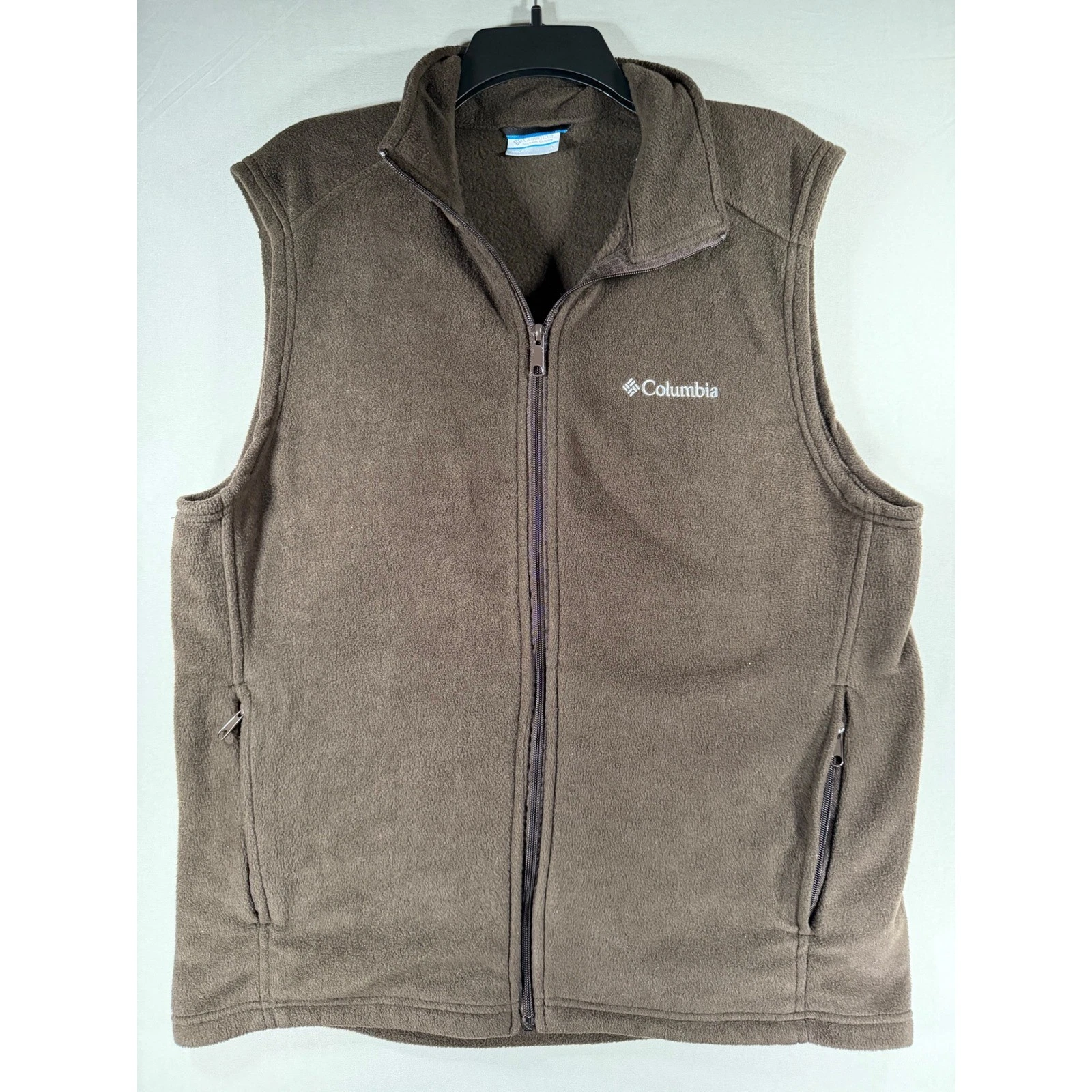 Columbia Mens Brown Fleece Full Zip Vest Mock Neck Pockets Size Large L