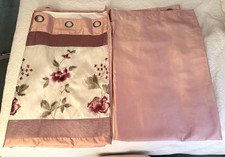 Dunelm Pink Faux Silk Eyelet Curtains Embroidered Roses 46" x 72" Shimmering