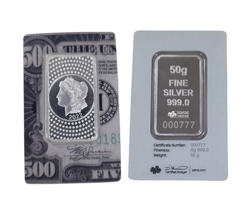 2022 Pamp Suisse Morgan Tribute 50 Gram Silver Bar - In Assay#000777