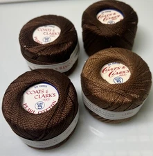 (4) Rolls Vintage Coats & Clark's Thread Size 5  Pearl Cotton 50 yards Browns