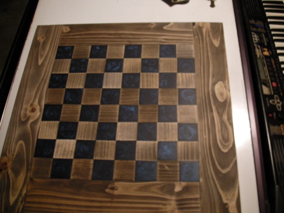 Nuevo Hermoso Juego de Mesa de Ajedrez Hecho a Mano Madera AZUL 23"x23" Sin Piezas NAVIDAD Foto 2 de 4