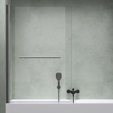Bath Shower Screen 180° Folding Single Panel & Towel Rail Clear & Frosted Glass