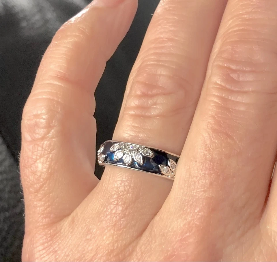 Anillo Hoja Circonita Cúbica Esmalte Azul Foto 2 de 4