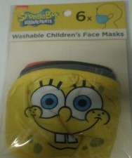 Nickelodian SpongeBob Square Pants Kid's Face Masks Wash  Reuse Cloth 6 PCK New