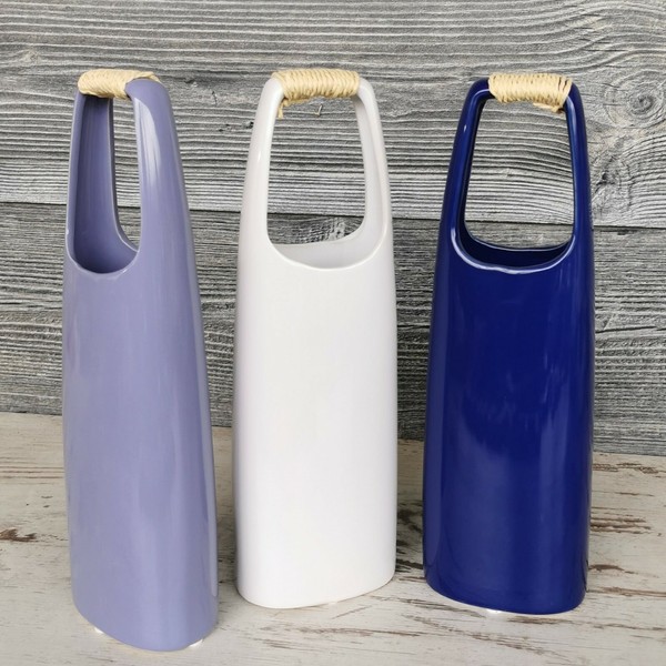 3Er Set Blumenvase 32Cm Groß Vase Porzellan Blau Weiß Lila Tischvase Maritim-image